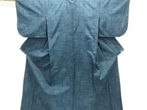 抽象模様織出し十日町紬単衣着物